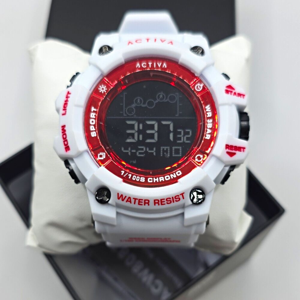 Activa Summit X,Digital Sport Watch 50mm, Quartz, 30m, Red, White ACW8082-016